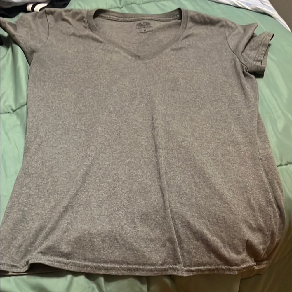 Gray V-Neck Women's Top